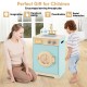 Kids washer playset toy in blue with rotating wheel, detergent drawer, and knobs, perfect for imaginative play.