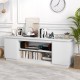 White TV cabinet featuring three adjustable shelves, ample display space, and anti-tipping kits for TVs up to 80 inches.