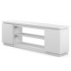 White TV cabinet featuring three adjustable shelves, dual side cabinets, and anti-tipping kits for TVs up to 80 inches.