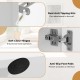 Close-up of soft close hinges and anti-slip foot pads on a white TV cabinet with anti-tipping kits for stability.