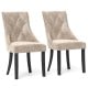 Set of 2 light brown tufted wingback dining chairs with nailhead trim and ergonomic support for elegant dining spaces.