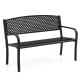 Black metal outdoor bench with high back, ergonomic seat, and curved armrests for 2-3 people, ideal for patios and.