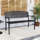 Black metal outdoor bench with high back, ergonomic seat for 2-3 people, perfect for garden or patio use.