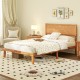 Full size bed frame with headboard, rustic wood grain finish, and under-bed storage space for easy cleaning.