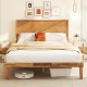 Full size bed frame with headboard in rustic wood grain finish, featuring under-bed storage space and sturdy plywood.