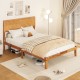 Full-size bed frame with headboard, rustic wood grain finish, and under-bed storage for a tidy bedroom setup.