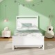 Twin size wooden bed frame in white with trundle, featuring sturdy slats and elegant design for versatile bedroom use.
