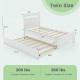 Twin size wooden bed frame with trundle, white, featuring sturdy slats and flexible wheels for versatile bedroom use.