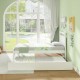 Twin size wooden bed frame with trundle in white, showcasing a clean design and flexible wheels for easy access and use.