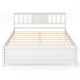 Full view of the white wooden platform bed with headboard and slatted support, designed for durability and style.