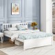 Full-size wooden platform bed with headboard in white, featuring slatted support and elegant design for stylish.