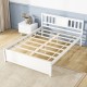 White full-size wooden platform bed with headboard and slatted support, designed for durability and elegant bedroom.
