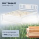 Full view of the white wooden platform bed with headboard, featuring slatted support and 440 lbs weight capacity.