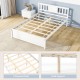 Full view of the white wooden platform bed with headboard and slatted support, designed for elegant bedroom aesthetics.