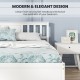 White wooden platform bed with stylish headboard and slatted support, perfect for enhancing bedroom aesthetics.