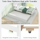 Twin size wooden bed frame with trundle in white, featuring smooth rolling wheels and sturdy slats for versatile.