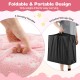 Foldable floor mattress for kids in pink with washable flannel cover, featuring carrying handles and storage bag for.