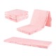 Foldable pink floor mattress for kids with washable flannel cover, tri-fold design, perfect for sleep and play.
