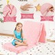 Tri-fold pink floor mattress for kids with a soft flannel cover, featuring glow-in-the-dark stars for added fun.