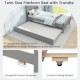 Twin size wooden bed frame with trundle in gray, featuring sturdy slats and smooth rolling wheels for easy access.