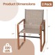 Dimensions of the brown outdoor dining chair set, featuring a breathable seat and sturdy metal frame for stability.