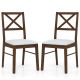 Set of 2 upholstered side dining chairs with rubber wood frame, brown finish, ergonomic cross-shaped backrest for.