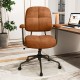 Brown Leathaire upholstered task chair with cushioned back and arms, featuring a sturdy base for home office use.