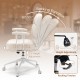 Leathaire upholstered task chair in beige with 360° swivel, height adjustment, and rocking function for home office use.