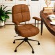 Brown Leathaire upholstered task chair with cushioned back and arms, featuring ergonomic design for home office comfort.