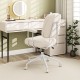 Beige Leathaire upholstered task chair with cushioned arms and 90°-105° rocking function, ideal for stylish home office.