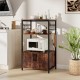 3-tier kitchen baker's rack in brown with 2 open shelves, cabinet, and metal hooks for kitchen organization.