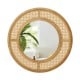 Round 25.5-inch decorative mirror with natural wooden frame and rattan style, perfect for living room or entryway.