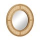 Round 25.5-inch decorative mirror with a natural wooden frame and rattan style, perfect for living room or entryway.
