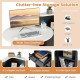 Front reception office desk with oval tabletop, L-shaped shelf, lockable drawer, and adjustable open shelf for.