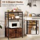 3-tier kitchen baker's rack in brown with cabinet, open shelves, and 10 hooks for hanging utensils, ideal for kitchen.