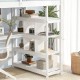 Twin size loft bed with integrated desk and white bookshelves for organized study space and safe sleeping.