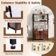 3-tier kitchen baker's rack in brown with cabinet, open shelves, and adjustable foot pads for enhanced stability.