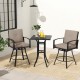 Patio swivel bar set featuring two cushioned chairs and a square table with an umbrella hole, perfect for outdoor.