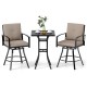 Cushioned swivel bar stool showcasing a sturdy metal frame and curved armrests for enhanced outdoor comfort and support.