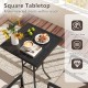 Square tabletop of a 3-piece patio swivel bar set, featuring a smooth surface and umbrella hole for outdoor dining.