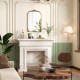 Arched vintage gold metal frame mirror with ornate design, perfect for wall decoration in living rooms or entryways.