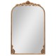 Arched vintage gold metal frame mirror with ornate baroque design, ideal for entryways and living rooms.