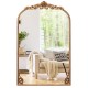 Arched gold baroque mirror with ornate frame, ideal for living rooms and entryways, showcasing timeless elegance.