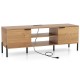 Natural 2-door TV stand featuring a wide tabletop and 2 enclosed cabinets, perfect for organizing media and decor.