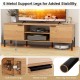 2-door TV stand with open shelves, 6 metal support legs, and charging station for TVs up to 65 inches, ideal for media.