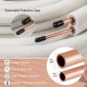Close-up of 50 feet mini split line set with 1/4" and 3/8" O.D. copper pipes, featuring removable protective caps for.