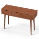 48-inch walnut writing desk with three drawers, solid wood legs, and a spacious surface for organizing workspace.