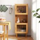 Bamboo storage cabinet with open compartment and acrylic doors, ideal for kitchen or living room organization.