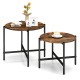Rustic brown round coffee table with heavy-duty metal frame, ideal for nesting or separate use in any living space.