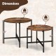 Round coffee table set of 2 with rustic brown finish and heavy-duty metal frame, perfect for living room or balcony use.